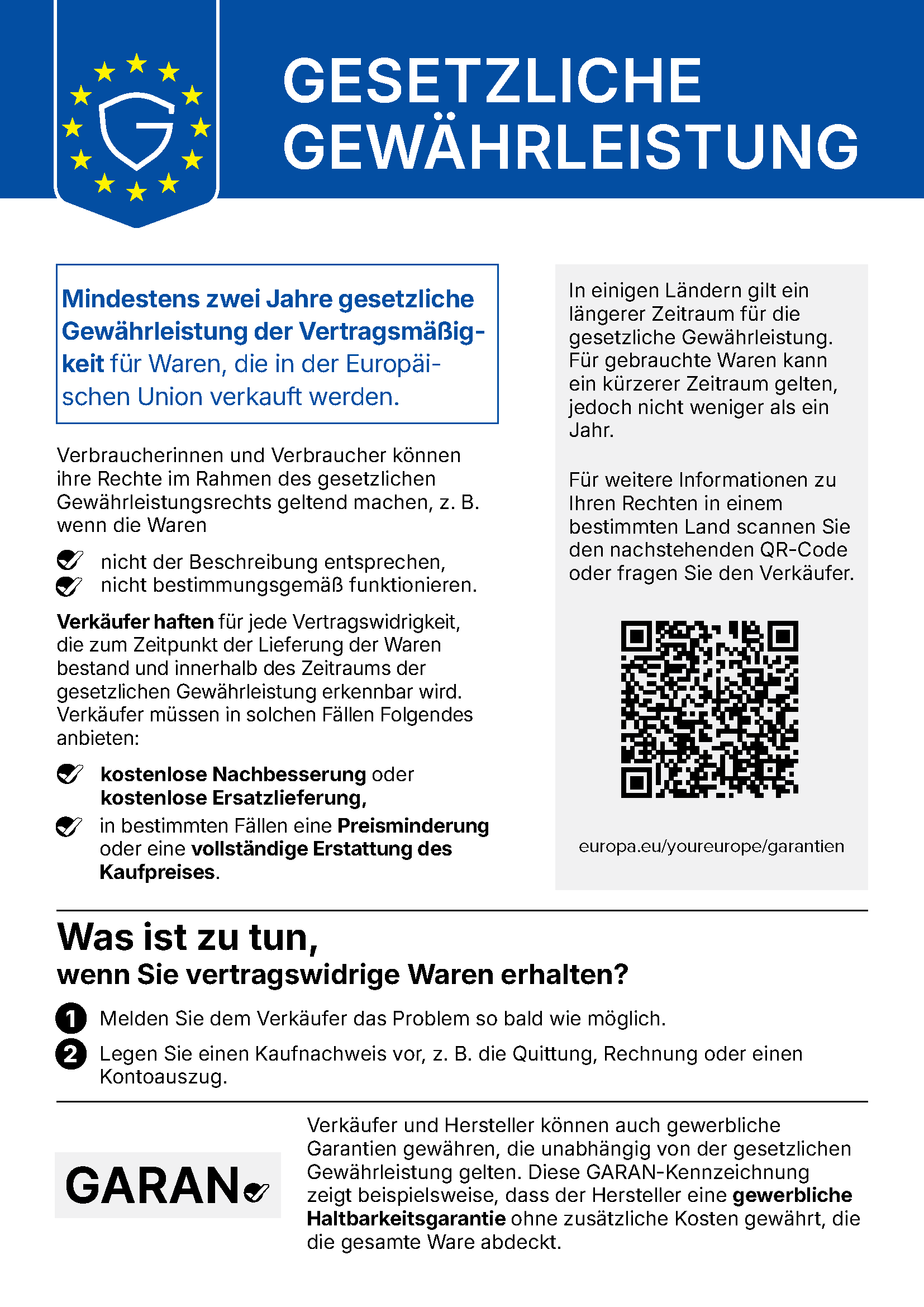 Gesetzliche Gewährleistung – harmonisierte Mitteilung der EU